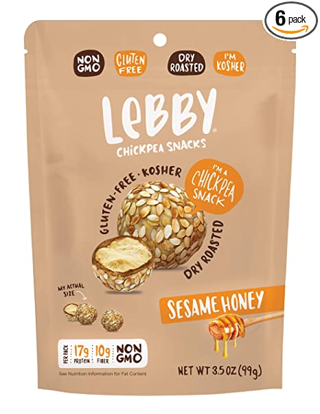 Lebby Chickpea Snacks (Sesame Honey, 3.5 oz, 6 pack), Gluten Free, Non-Dairy, Non-GMO, High Protein and Fiber, Healthy Snack