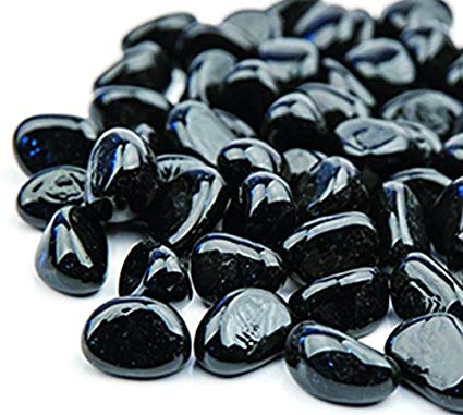 AKOYA Outdoor Essentials 10-Pound Fire Glass Cashew 1-inch Reflective Tempered Crystal Beads for Fire Pit (Onyx Black)