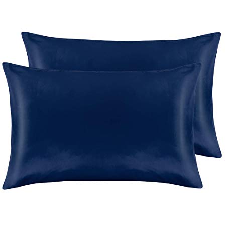 NTBAY 100% Egyptian Cotton Sateen Pillowcases 400 Thread Count Set of 2, Soft Cozy, Wrinkle, Fade Stain Resistant, 50x75cm, Navy