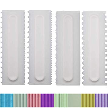 Antallcky Decorating Comb and Icing Smoother Set of 4 Pack Decorating Mousse Butter Cream Cake Edge Tools, Plastic Sawtooth Cake Scraper Polisher 8 Design Textures-White