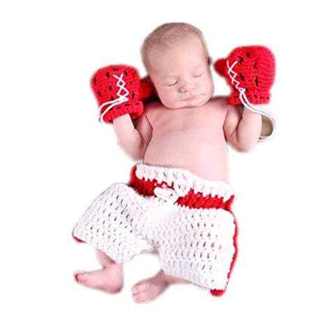 Fashion Newborn Boy Girl Baby Photography Props Champion Gloves Pants Outfits
