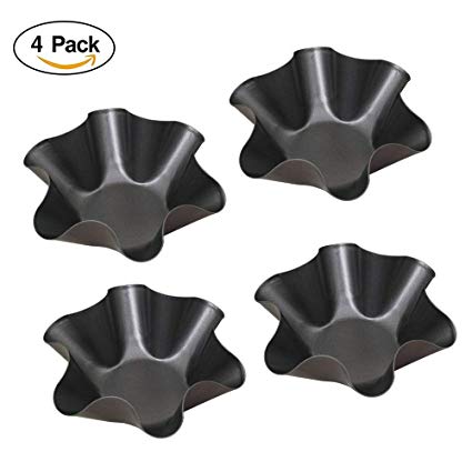Large Non-Stick Fluted Tortilla Shell Pans Taco Salad Bowl Makers, Non-Stick Carbon Steel, Set of 4 Tostada Bakers