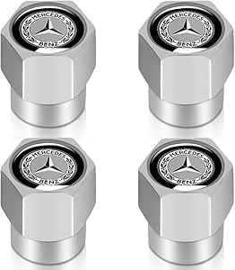 4 Pcs Silver Metal Car Wheel Tire Valve Stem for Mercedes-Benz A-Class C-Class CLA CLS AMG GLC GLE GLS Car Accessories for Cars,SUV,Truck,4pcs Silver