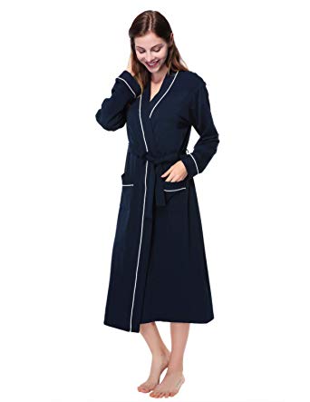 AMONIDA Cotton Bathrobe for Women Long Robes Soft Sleepwear