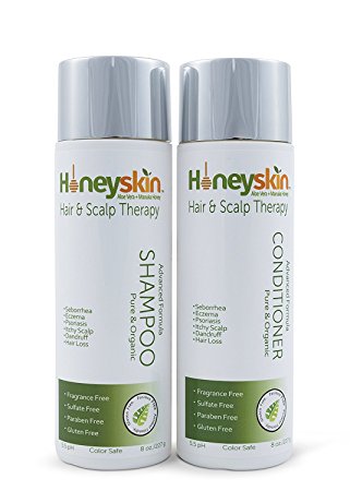 Dry Scalp Treatment - Organic Shampoo & Conditioner Set - Seborrhea, Dandruff, Itchy Scalp, Natural Ingredients, Manuka Honey, Aloe Vera, Paraben & Sulfate Free Color Safe (8 oz) by Honeyskin Organics