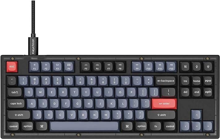 Keychron V3 TKL 80% Layout Custom Wired Mechanical Keyboard, 87 Keys RGB Backlight QMK/VIA Programmable Macro, Hot Swappable K Pro Brown Switch PBT Keycaps for Mac Windows (Frosted Black Translucent)