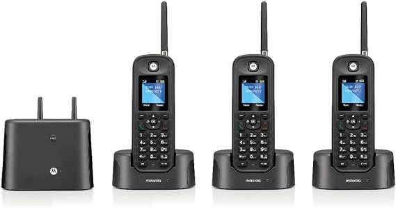 Motorola O213 DECT 6.0 Long Range Cordless Phone - Wireless Phones for Home & Office Phone with Answering Machine - Indoors and Outdoors, Water & Dust Resistant, IP67 Certified - Black, 3 Handsets