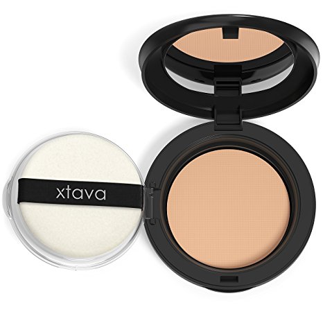 xtava Perfect Skin Powder Pact - Buildable Matte Coverage Pressed Powder SPF 25 - Shine-Free Oil Control for Poreless Results - Compact Makeup Mirror - Cruelty Free - Crafted in Korea (Sweet Almond)