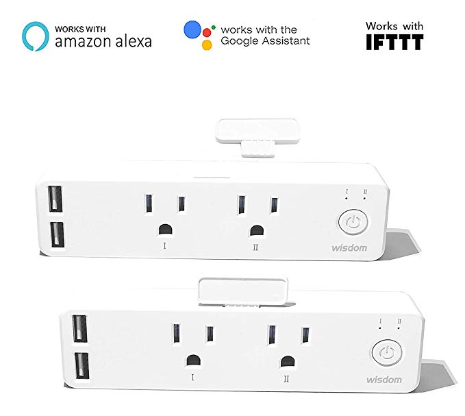 Smart Plug, Wisdom Wifi Smart Plug Outlet Timer Mini Socket works with Alexa/Google Home/IFTTT,Mini WiFi Remote Control Outlet Power Switch Plug(2 Outlets,2 USB Ports)