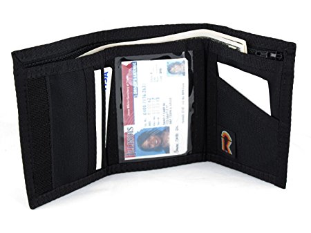 MEN'S TRIFOLD WALLET with INSIDE ID - NYLON VELCRO - BLACK - Made in U.S.A