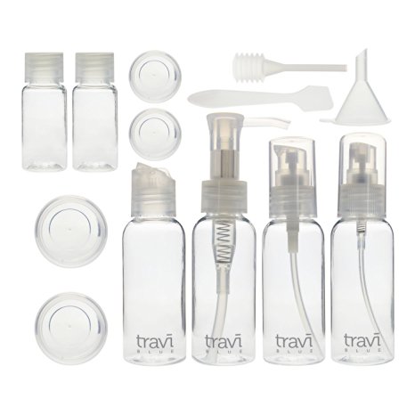 Travi Blue Air Travel Size Bottle Set (Clear) - Perfect for Hand Luggage Liquids - Airport Security Approved Clear Plastic Bag Included