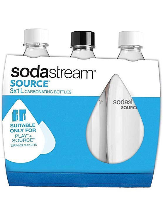 SodaStream Carbonating Bottle for Play and Source Soda Makers, 1-Liter/3.38oz, 3-Pack