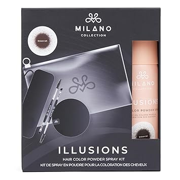 Milano Illusions Kit, Includes Brown-ish Hair Color Powder Spray, Protector Band, Spray Removal Band, Two Spoolie Hairline Brushes, Storage Bag