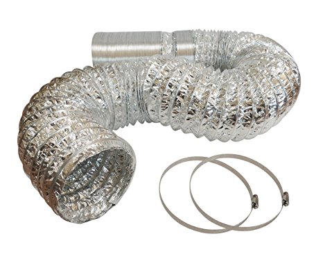TerraBloom 6 Inch Duct, Flexible Aluminum Ducting, 25 feet long with 2 Clamps, 6-inch Ducting, Ventilation Duct