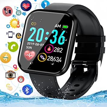 Pradory Smart Watch, Fitness Watch Activity Tracker with Blood Pressure Heart Rate Monitor IP67 Waterproof Bluetooth Smartwatch for iOS Phones Android,Touch Screen Sports Tracker Watch Men Women Black