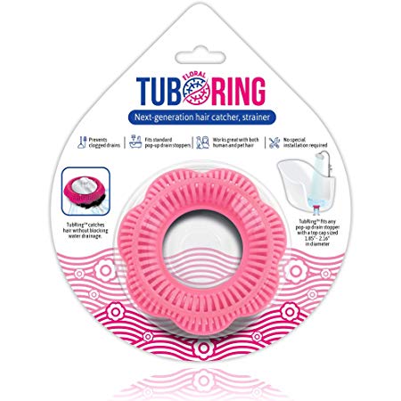 TubRing The Ultimate Tub Drain Protector Hair Catcher/Strainer/Snare, Floral - Pink