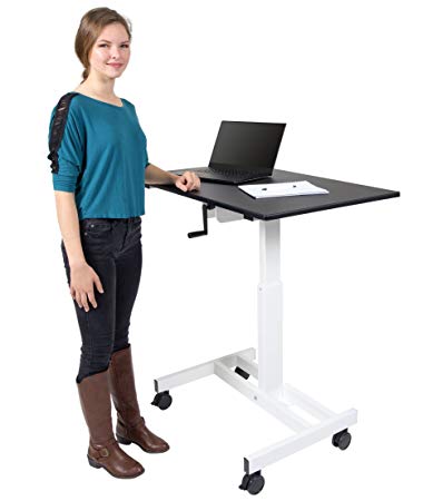 Single Column Crank Adjustable Stand Up Desk (40", White Frame/Black Top)