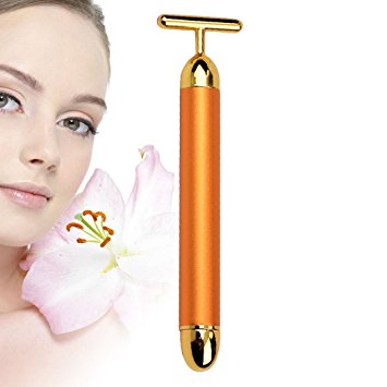 inkint ® 24K Golden Energy Beauty Bar Face Pulse Firming Massager Waterproof Facial Roller Massage Stick Skincare Wrinkle Treatment Lady Body Care