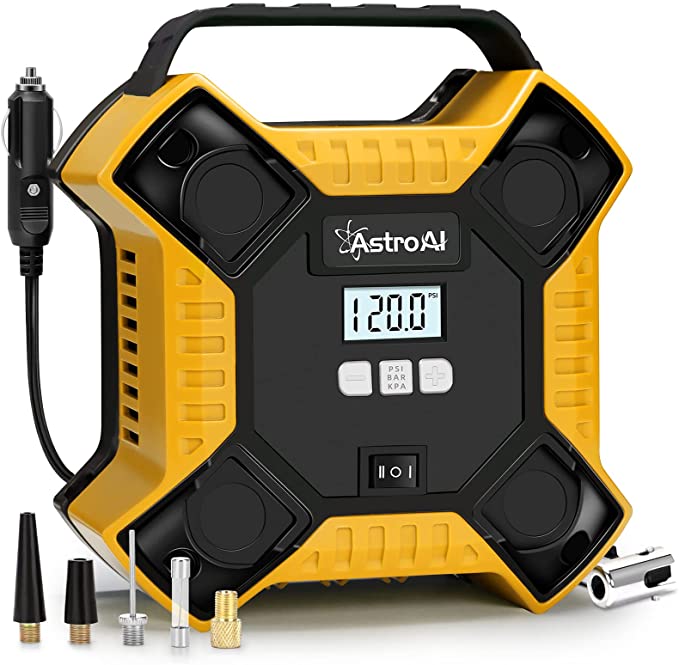 AstroAI Air Compressor Tire Inflator Portable Air Pump for Car Tires, 12V DC Digital Tire Pump 160PSI with LED Light for Cars, Bicycles, Motorcycles, and Other Inflatables(Yellow)