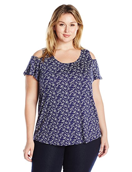 Lucky Brand Women's Plus Size Printed Cold Shoulder Top