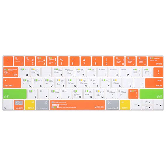 MOSISO Silicone Keyboard Cover Compatible Newest MacBook Pro with Touch Bar 13 Inch and 15 Inch (A1989 / A1706, A1990 / A1707) 2018 2016 2017 Release with Touch ID, Mac OS X Shortcut, Orange