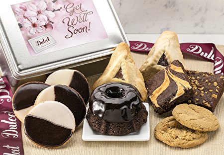 Dulcet Get Well Soon Gift Basket – Lovely Reusable Cookie Tin Loaded with a Fine Variety of Pastries to Convey Get Well Wishes & Boost Spirits!