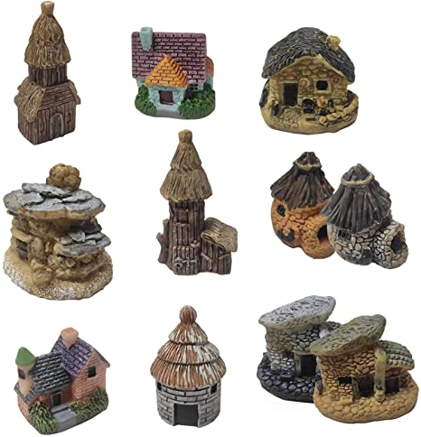 Miniature Fairy Garden House - Miniature Garden Decorations Fairy Houses For Gardens, Mini Fairy Cottage House For Garden & Patio Micro Landscape Yard Bonsai Decoration - Miniature Garden House 9pcs