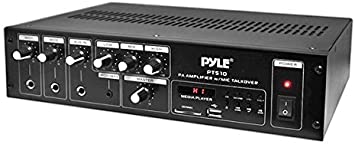 Home Audio Power Amplifier Mixer - 240W 5 Channel Sound Stereo Entertainment Receiver Box w/ FM Radio Antenna, USB, RCA, AUX, LED, 2 MIC IN - For Speaker, Studio Theater, PA System Use - Pyle PT510 BLACK