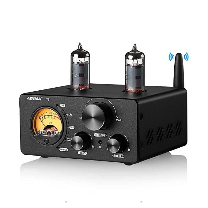 AIYIMA T9 Bluetooth 5.0 100W * 2 Tube Amplifier 2.0 Channel Vacuum USB DAC Stereo HiFi Home Audio Digital Amp RCA/COA/Opt/PC-USB w/VU Meter