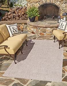 Unique Loom Outdoor Solid Collection Area Rug (7' 10" x 10' Rectangle Beige/Ivory)