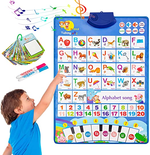 ThinkMax Talking Poster, Electronic Interactive Alphabet Wall Chart and 26 pcs Water Painting Card, 2 Water Writing Brush,1 Card Clip, Alphabet ABC(English, Spanish) & 123s & Music Poster