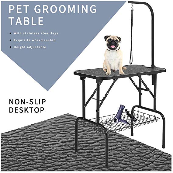 LEIBOU 32'' Professional Foldable Pet Dog Grooming Table Heavy Duty with arm & Noose & mesh Tray for Dog Cat Pet Grooming (32" x 18" x 30'')