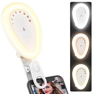 Selfie Ring Light, Clip-on Ring Light Rechargeable Portable Photography Light, Upgraded Selfie Fill Light with 54 LED Camera Light,3 Light Modes 8-Level Brightness 210° Rotating for iPhone and Android