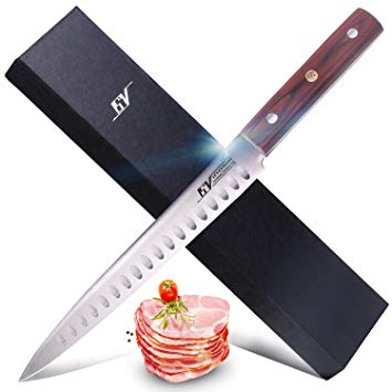 15V Hollow Edge Slicing Knife 9 inch, High Carbon German Steel Full Tang Carving Slicer Knife with Pakkawood Handle - Onimaru Series