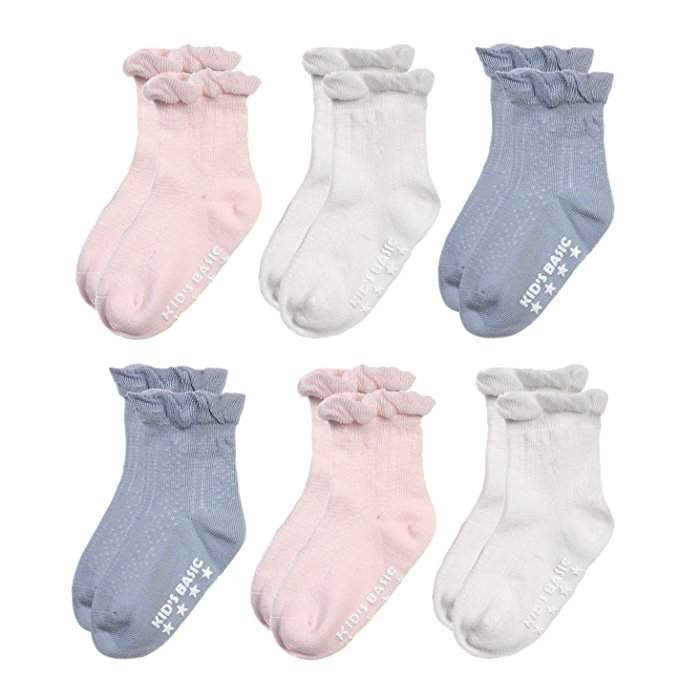 Epeius Baby-Girls Non Slip Ruffle Frilly Ankle Socks Pointelle (Pack of 3/6)