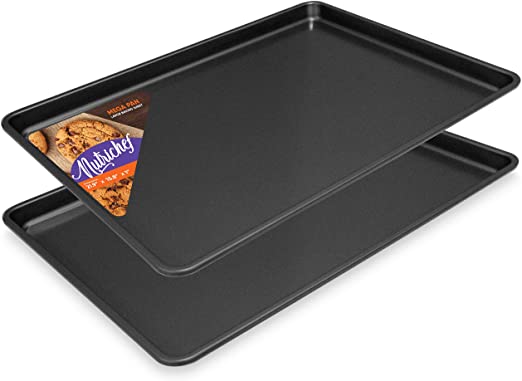 Nonstick Cookie Sheet Baking Pan - 2PC Large Metal Oven Baking Tray Mega Pan Kitchen Cooking Non-Stick Bake Trays - Stylish Metallic Black Coating PFOA PFOS PTFE Free - NutriChef NCLGBP16