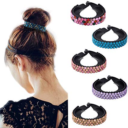 Rhinestone Hair Clip for Women - 5Pack Half-balloon Nest Expanding Hairpin Girls Hair Claws Hair Bun Holders Accessories (mixed 5 color-2)