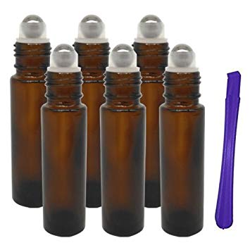 Roller Bottles - JamHoo 10ml Brown Premium Quality Glass Refillable Essential Oil Roller on Bottles W/ Lid Opener Pry Tool (FREE GIFT), Set of 6 for Aromatherapy, Essential Oils, Perfumes & Lip Balms