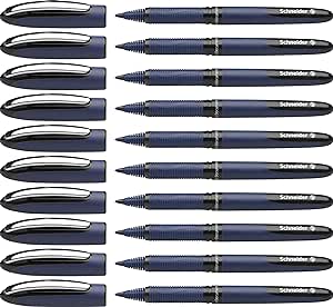 Schneider One Business Rollerball Pen, 0.6 mm Ultra-Smooth Tip, Blue Barrel, Black Ink, Box of 10 Pens (183001)