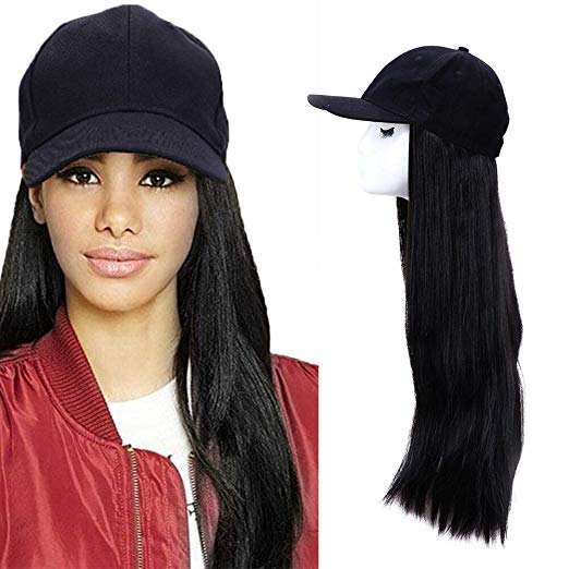 Baseball Cap with Hair Attached For Women, Long Straight Hair Extensions Hair Wigs with Adjustable Baseball Cap for Daily Party(2#, 22 inches)