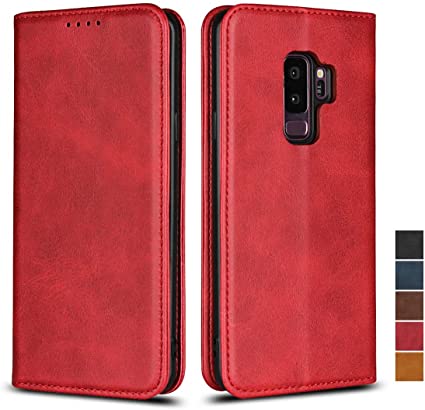 Samsung Galaxy S9 Plus Wallet Case, SailorTech Premium PU Leather Protective Flip Cover with Stand Feature and Built-in Magnet 3-Slots ID&Credit Cards Pockets for Galaxy s9  case（6.2"）-Wine Red