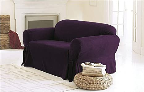 Chezmoi Collection Soft Micro Suede Solid Purple Couch/Sofa Cover Slipcover with Elastic Band Under Seat Cushion