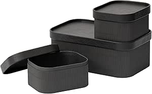 LA JOLIE MUSE Fluted Cardboard Storage Baskets with Leather-Like Lids, Paper Boxes Decorative Tray, Modern Basket Organizer Bins for Jewelry Shelve Bathroom Bedroom Organizing,Black, Set of 3