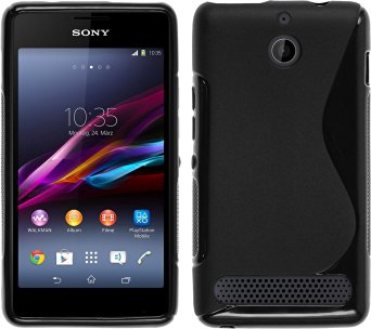 Skypillar Black TPU S Shape Soft Case Cover for Sony Xperia E1   Clear Screen protector