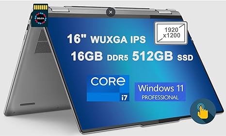 Lenovo Yoga 7i 16 2-in-1 Laptop | 16" WUXGA IPS Multi-Touch | 13th Gen Intel 10-Core i7-1355U | 16GB DDR5 512GB SSD | Backlit Fingerprint Thunderbolt HDMI Win11Pro Gray   32GB MicroSD Card