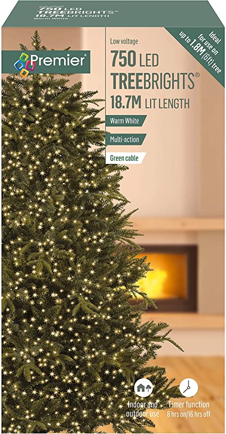 Premier Decorations-750 Multi Action TreeBrights LED Lights with Timer-Warm White, ONE