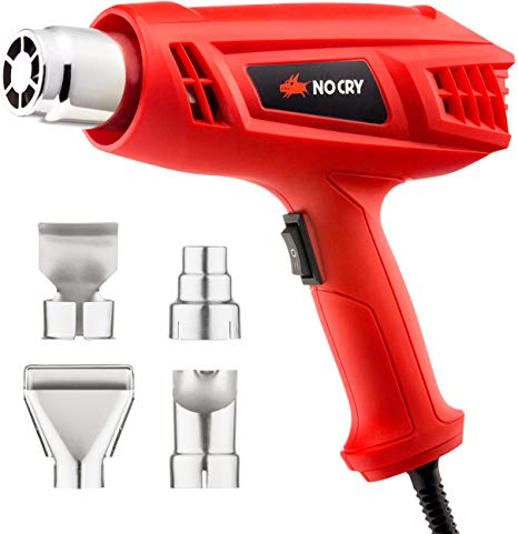 NoCry Electric Heat Gun Kit - with 1500 Watt/12.5A Motor and Dual 662/1022°F Temperature Settings, 4-pc Nozzle Accessories Set Included