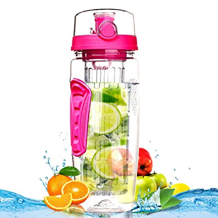 OMorc Fruit Infuser Water Bottle 900ml/32oz, Toxin-Free, Shatter-Resistant and Impact-Resistant with Cleaning Brush, Ideal for Your Office and Home (Pink)