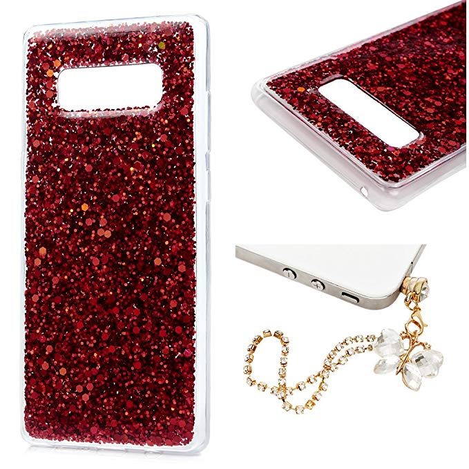 Galaxy Note 8 Case, Big Deals Transparent Clear Full Body Bling Glitter Soft Flexible TPU Frame Hard Glitter Back Protective Case Cover for Samsung Galaxy Note 8 - Red