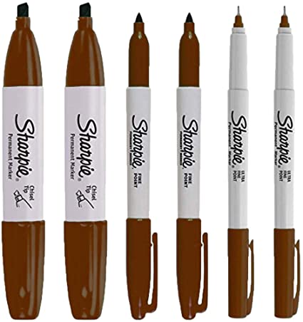 Sharpie Permanent Markers, 6 Pack Assorted Sizes, Ultra Fine Tip, Fine Tip and Chisel Tip Permanent Markers (Brown)